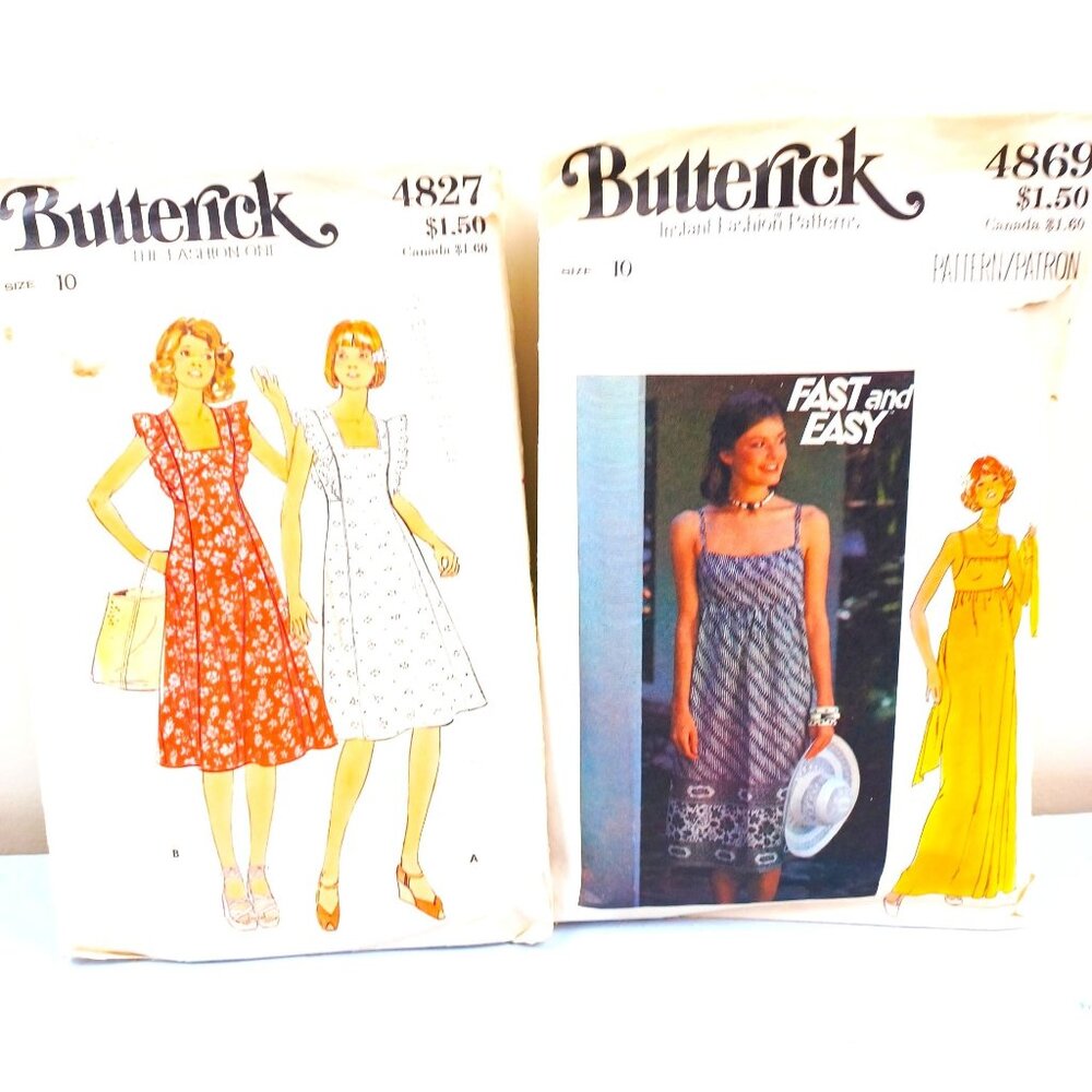 Butterick Sewing Patterns 4827 & 4869 Size 10 Vintage 1970s Misses Dresses Fast